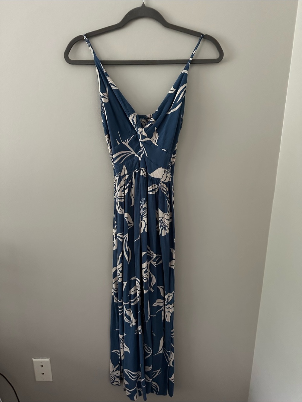 Navy Floral Maxi Dress with Spaghetti Straps